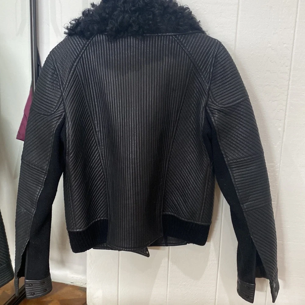 Ellie Tahari leather Bomber Jacket Size Small - Picture 7 of 14